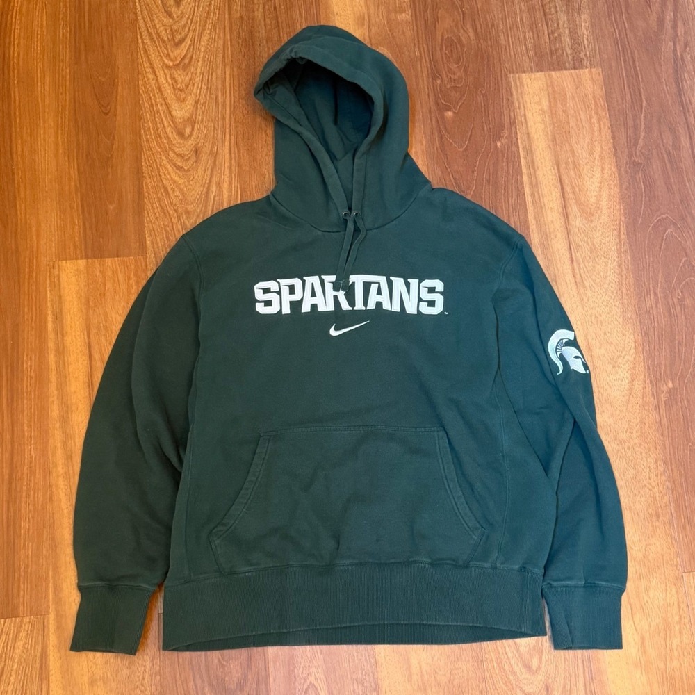 2000s Nike Michigan State Spartans Green Armor Back Graphic Hoodie Size XL